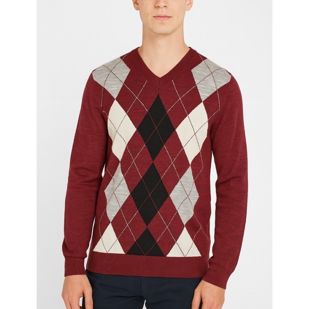 Express Design Studio Men’s Small Red Merino Wool V-Neck Sweater Pullover